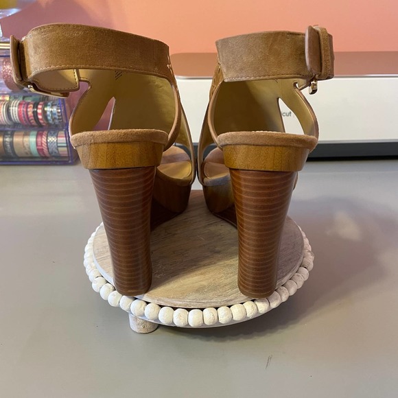 COPY - Michael Kors Brown Wood and Suede Wedges 10 - Picture 4 of 6